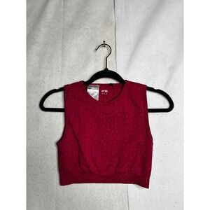 AYBL Womens Seamless Leopard Print Workout Crop Top Red Sleeveless Gym Shirt S